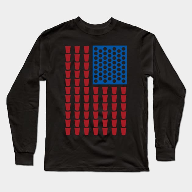 Beer Pong Drinking Game American Flag Long Sleeve T-Shirt by casandrart